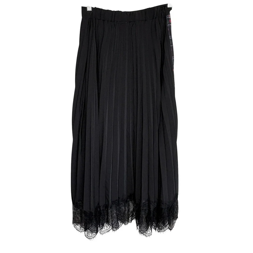 Zero Degrees Celsius Pleated Plaid Lace Skirt S Preppy Steampunk Midi Whimsigoth